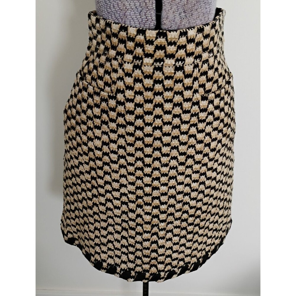 Tory Burch Skirt Macrame Women's Black Tan Tweed A Line Mini sz 0 VGC